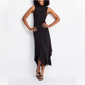 NWT Michael Stars black Nicola handkerchief midi dress ultra rib black Size LP